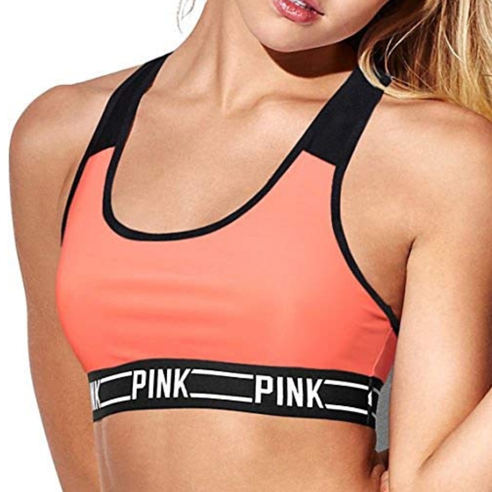 VS PINK Coral Logo Racerback Bra Top M NIP